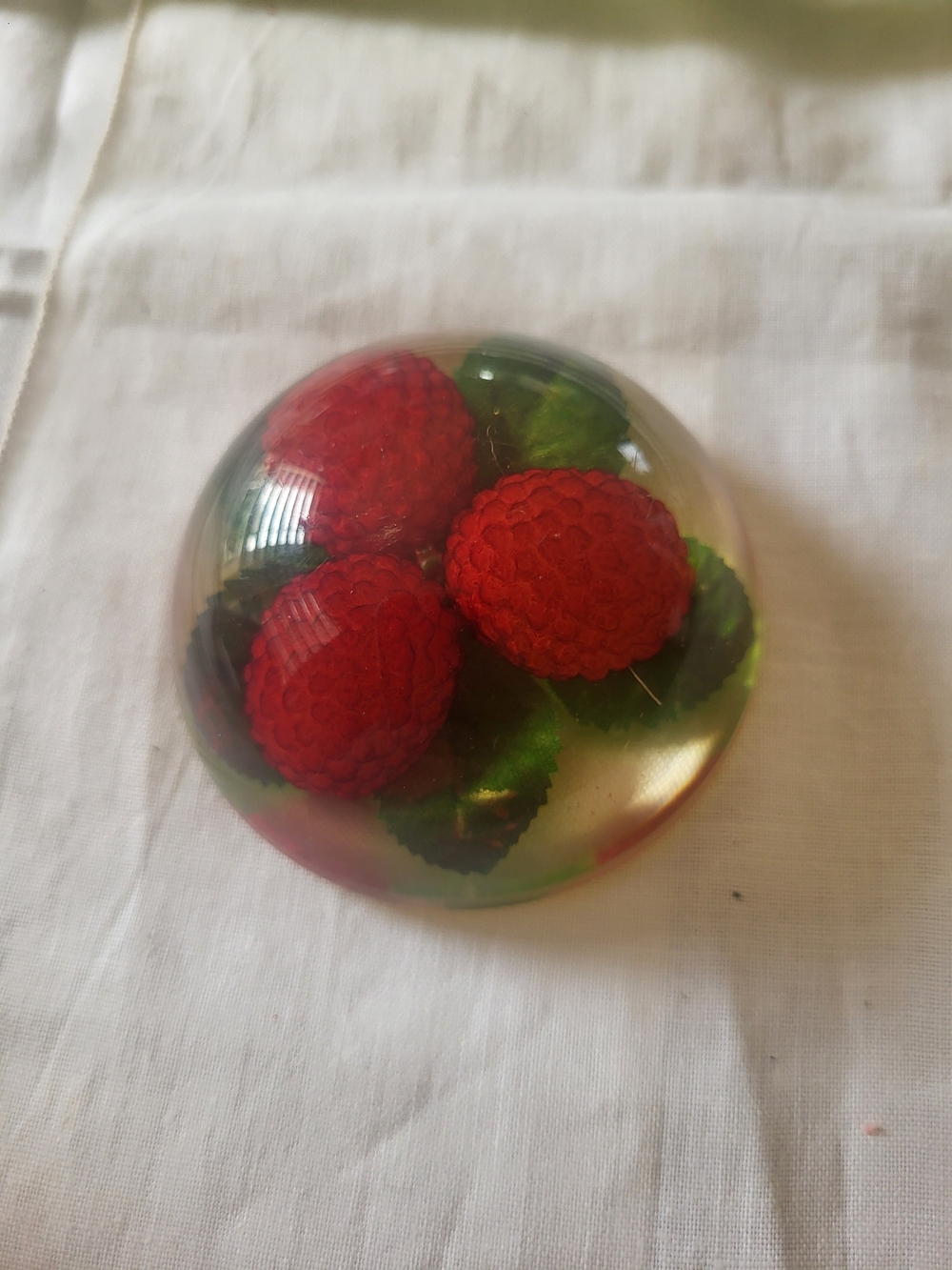 Vintage Lucite Acrylic Domed Decorative Paperweights with Raspberries